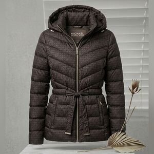 Michael Kors Brown Packable Quilted Hooded Belted Puffer Jacket XS